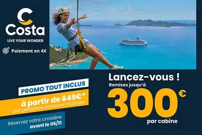 Promo Costa Croisières : -300€ sur le tout inclus