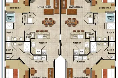 Image de 2- 4 bedroom 3 bath units sleep 8 or 16. Rent independently or together