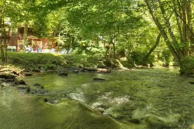 Image de Cozy Creekside Cabin offers a spacious yard, a fishing creek, hot tub, fire pit, and welcomes pets with open arms. WiFi too!