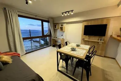 Modern apartment overlooking the lake.