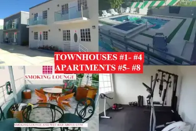 Mirando Place\n4X 2 Bd 2 Ba Twnhse + 4x 1 Bd 1 Ba Aprtmnt. Gym+Pool+Hottub. . 50 Ppl