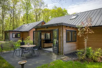 Image de élégante maison en bois dans la forêt