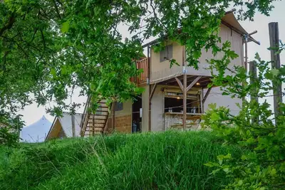 Image de A treehouse tent with an 'unbelievably' beautiful view over the Regge River in Twente