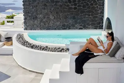 Image de Luxury Santorini Villa | Villa Dolce Vita | 2 Bedrooms | Private Plunge Pool & Gorgeous Caldera Viewa | Outdoor lounge area | Imerovigli
