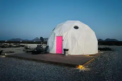 Southern Boho inspired Geodesic Dome nestled up next to Big Bend National Park.