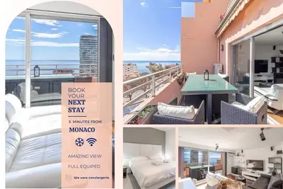 Image de Magnifique 2 pièces rénové avec vue imprenable sur Monaco. Situé à Beausoleil, il offre tout le confort moderne : terrasse, cuisine équipée, climatisation, et peut accueillir jusqu’à 4 personnes.