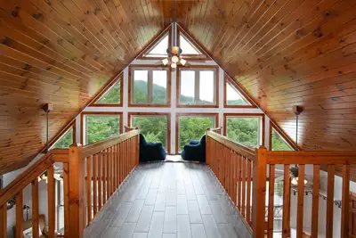 Glass-Front Smoky Mtn Cabin | Hot Tub, Decks & Home Theater