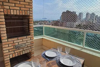 Wonderful view of Enseada Beach. Gourmet and Pet Friendly Balcony