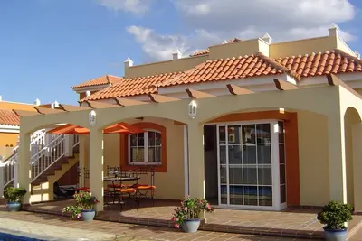 Quiet 3 bedroom villa with private heated pool only 10 mins walk from the beach