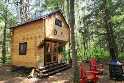 Image de `Oda` Log Cabin with Cedar Hot Tub & Sauna on wood