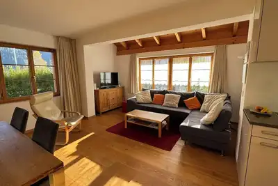 Cozy vacation apartment in Val Lumnezia Gr with sunny seating area