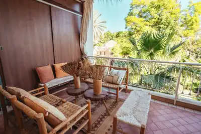 Image de vue imprenable sur les jardins de la villa d Yves saint Laurent