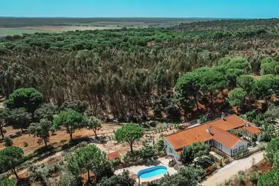 Image de Retraite parfaite - Maison de campagne avec piscine et barbecue dans la forêt.