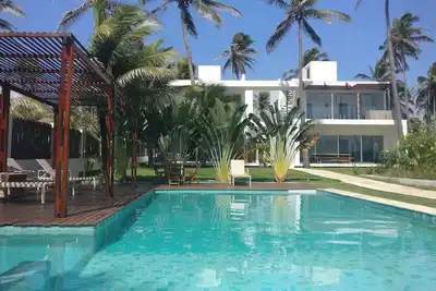 Image de Modern beach villa apartment on terrace.
