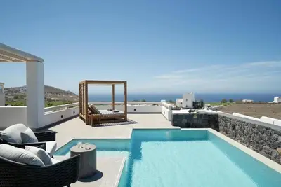 Alluring Santorini Villa | Eruption Escape Villa | Villa with Private Pool & Outdoor Hot Tub | Akrotiri