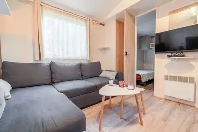 Image de Mobil-home 2 chambres avec climatisation, terrasse et piscine à Mimizan