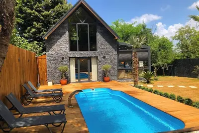 2+1 Private Pool - Sheltered - Fireplace 6 Person Stone House in Memnuniye