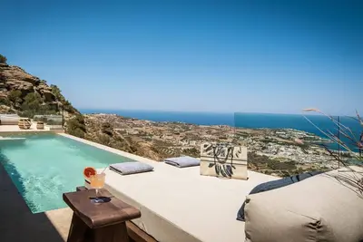Lavish Heraklion Villa | Villa Aegean Breeze | 5 Bedrooms | Panoramic Sea Views | Private Outdoor Heated infinity Pool | Spacious Furnished Terrace with Shaded Outdoor Dining Area | Private Indoor Hot Tub and Sauna | Prime Location | Agia Pelagia