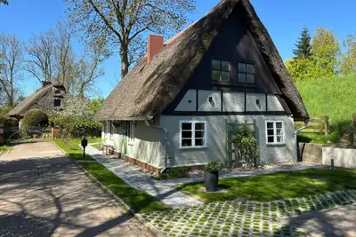 Image de Historic thatched cottage on the Elbe dyke