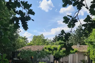 Image de Maison dans la plaine de Gordes avec terrain arboré de 3500m2 et une piscine.