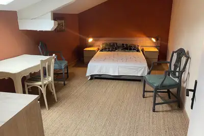 Image de maison tranquille entourée de vigne et vue sur le château.