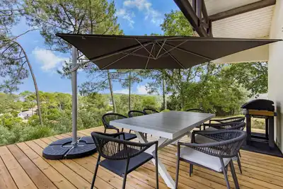 Image de Villa 'Belle Vue - Carreyre, Lacanau' avec vue sur lac, Wi-Fi et climatisation