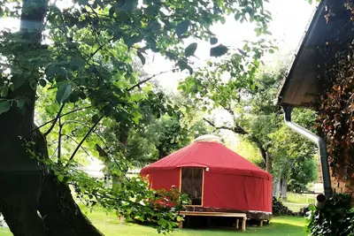Image de Yourte confortable de 28 m² avec vue sur les étoiles, coin barbecue et salle de bain séparée
