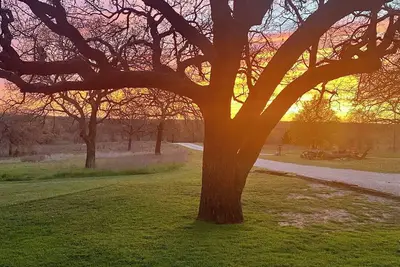 Image de Discover rustic charm at Sunset Oaks, a peaceful 10-acre retreat in North Texas Hill Country. Stay in the Cozy Texas Cabin or Boho Farmhouse, meet friendly animals, and enjoy cozy comforts like a fireplace and jacuzzi tub. Workshops available.