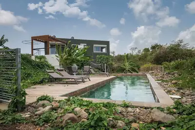 Image de Vue panoramique sur les champs de canne et Basse-Terre, calme absolue.