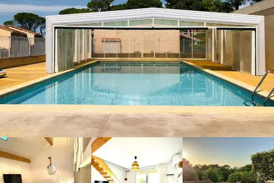 Image de Maison avec terrasse vue sur la forêt, idéale pour loisirs et piscine chauffée