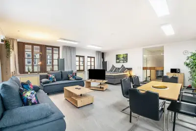 Image de Appartement 'Talblick' (étage sup. droit), vue sur la vallée de Pottenstein, Wi-Fi gratuit