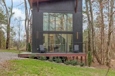 Modern Black Cabin w/ Hot Tub