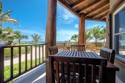 Full beachfront 3 bedroom unit with large deck.