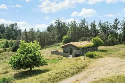 Image de Maison de vacances nichée dans la nature de la mer du Nord, avec un toit en tourbe et un abri