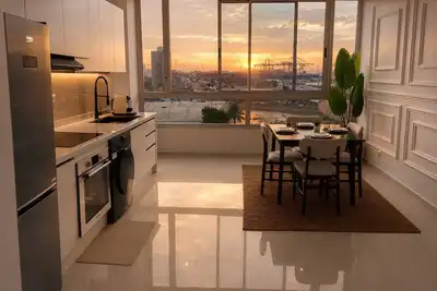 Image de Séjour de luxe avec vue imprenable sur le coucher de soleil et la ville