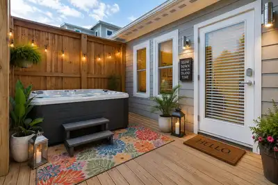 Image de Cozy 1-bedroom cottage with Hot Tub /Walk to Beach!