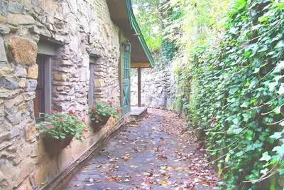 Image de Asheville Stone and Log Cottage près du centre-ville Hot Tub Quarter-Acre clôturé, fermé