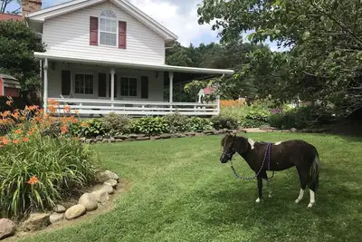 Image de Ferme historique restaurée avec étang et animaux de ferme à Mohican State Park
