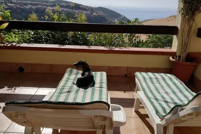 Image de Terrasse spacieuse avec vue panoramique sur la mer et les dunes de sable