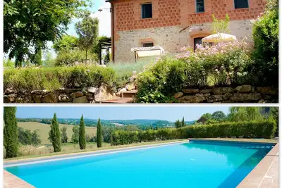 Image de Cottage dans un hameau avec piscine, jardin et vue panoramique sur les collines de Sienne