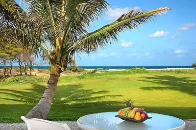 Image de Oceanfront avec vue sur la magnifique côte le long de la côte royale de noix de coco de Kauai