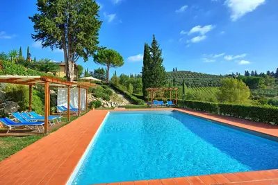 Image de Appartement avec climatisation, Wifi, piscine, Tv, vue panoramique, parking, près de San Gimignano