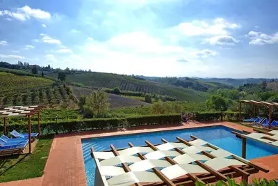 Image de Appartement avec climatisation, piscine, Wifi, Tv, vue panoramique, parking, près de San Gimignano