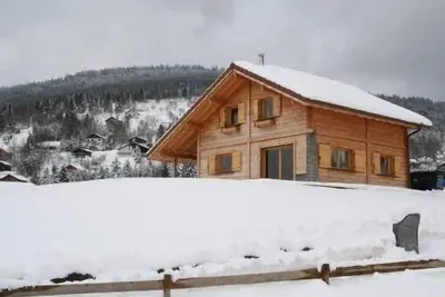 Image de Chalet de charme situe au bord d'un etang avec vue sur pistes de ski