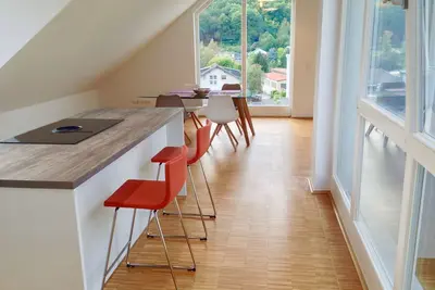 Image de Grand appartement avec un grand balcon ensoleillé et une vue sur le Siebengebirge