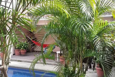 Image de Maison de style méditerranéen unique avec un atrium, une piscine et un joli jardin