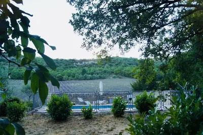 Image de Grande maison en pierre traditionnelle avec piscine