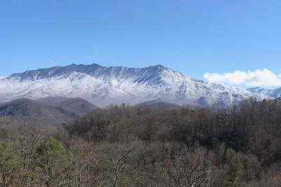 Image de Nouvelle cabine construite sur mesure avec une vue imprenable sur les montagnes enfumées.