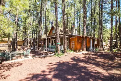 Image de Charmant étapes de cabine rustique meublé de façon unique à des sentiers forestiers