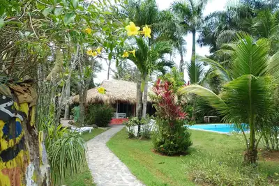 Image de Villa typique, plage à proximité, piscine privée, jardin tropical.